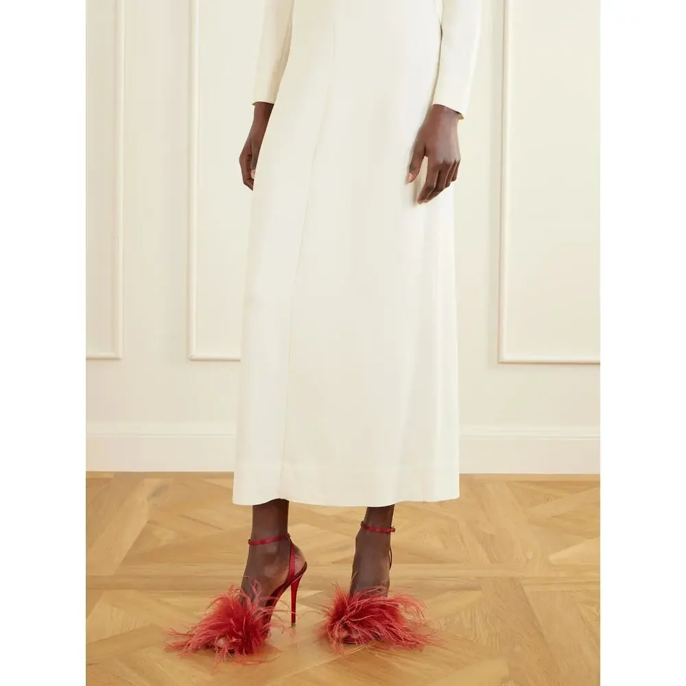 Christian Louboutin Miss Z Poupi 100 Fever Red Feather Sandal Heel Pump 37